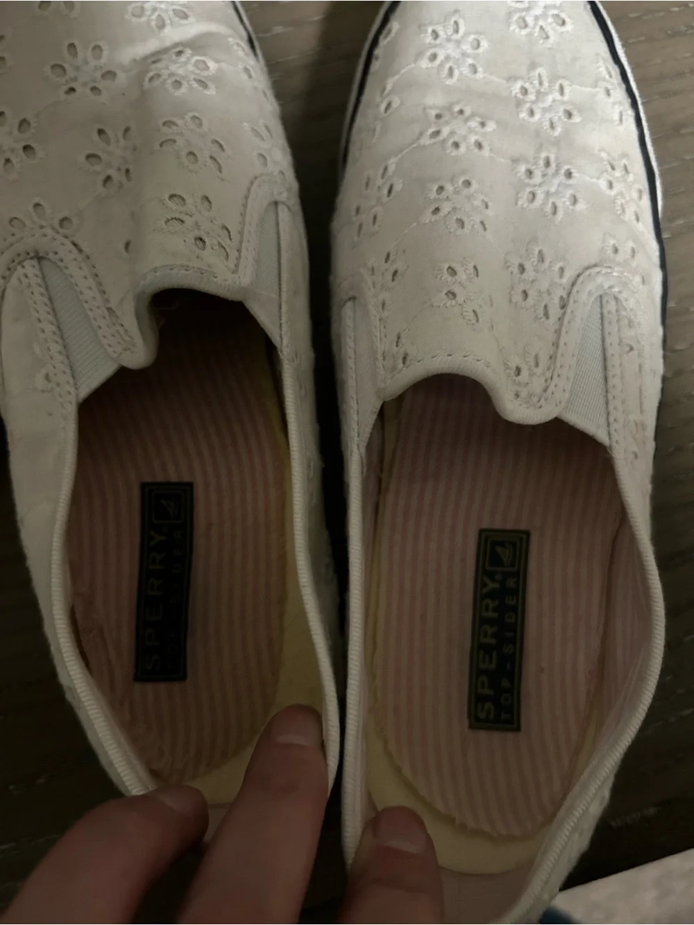Sperry Top Slider White Floral Eyelet Slip-On Sneakers,Size 7 1/2
